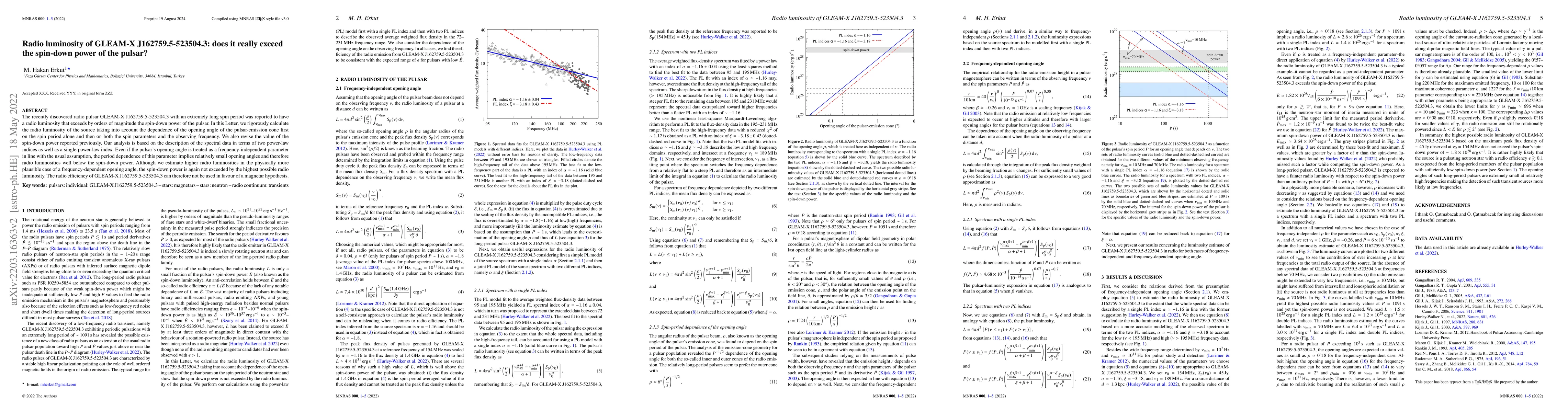 Thumbnail for Radio luminosity of GLEAM-X J162759.5-523504.3: does it really exceed
  the spin-down power of the pulsar?