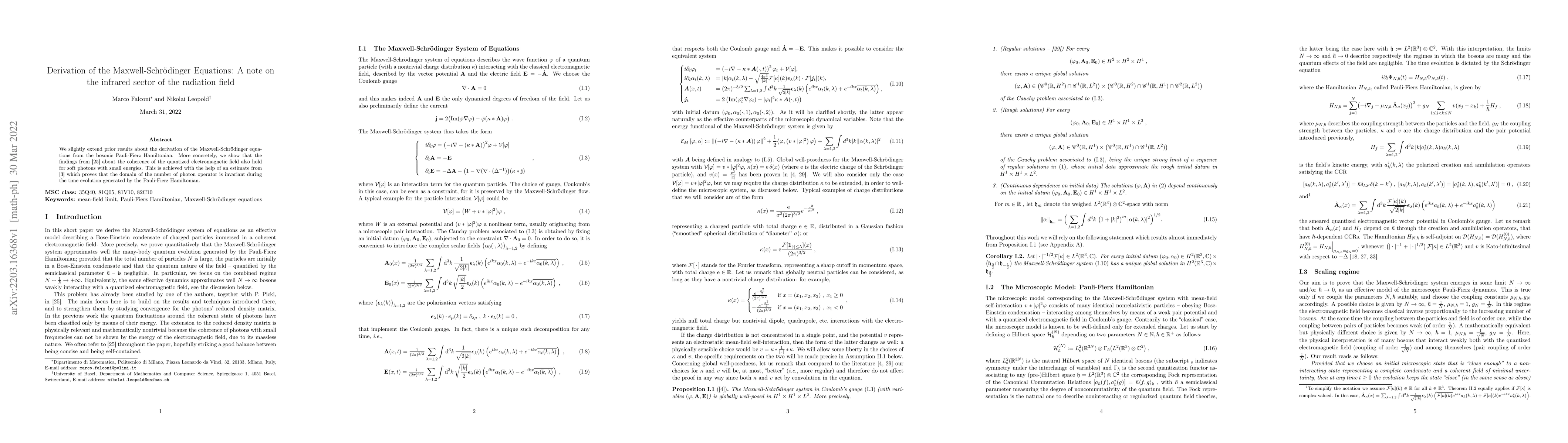 Thumbnail for Derivation of the Maxwell-Schr\"odinger Equations: A note on the
  infrared sector of the radiation field