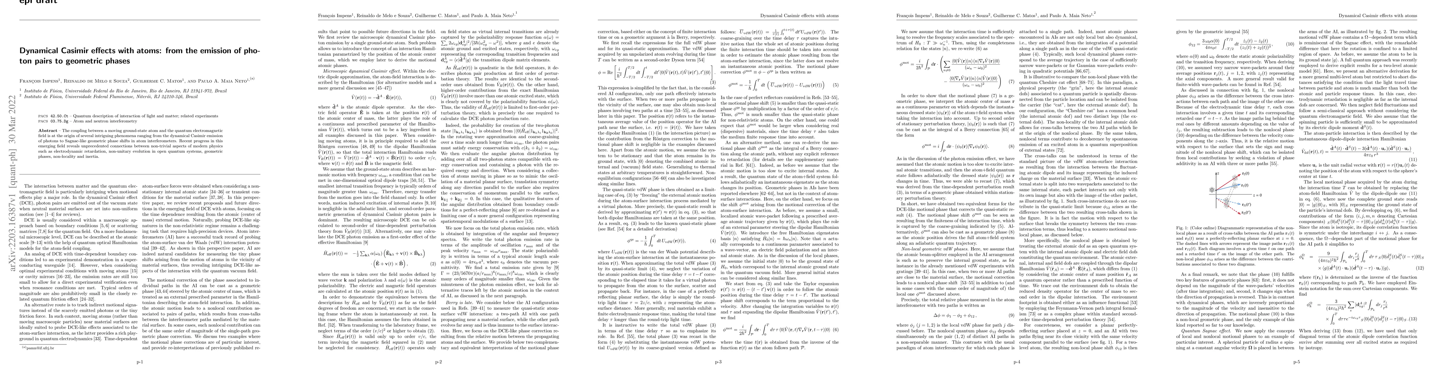 Thumbnail for Dynamical Casimir effects with atoms: from the emission of photon pairs
  to geometric phases