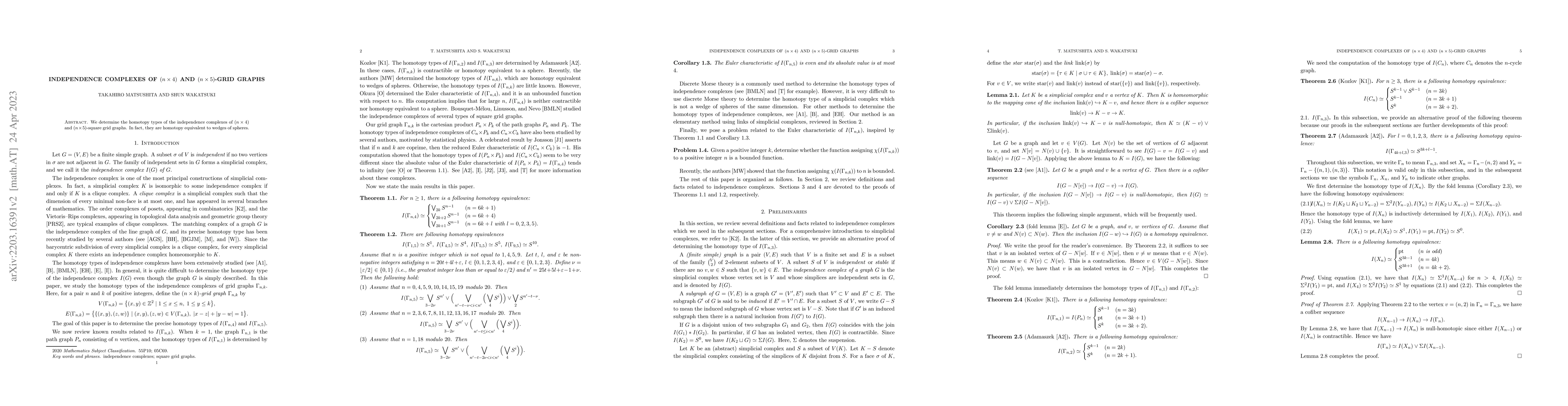 Thumbnail for Independence complexes of $(n \times 4)$ and $(n \times 5)$-grid graphs