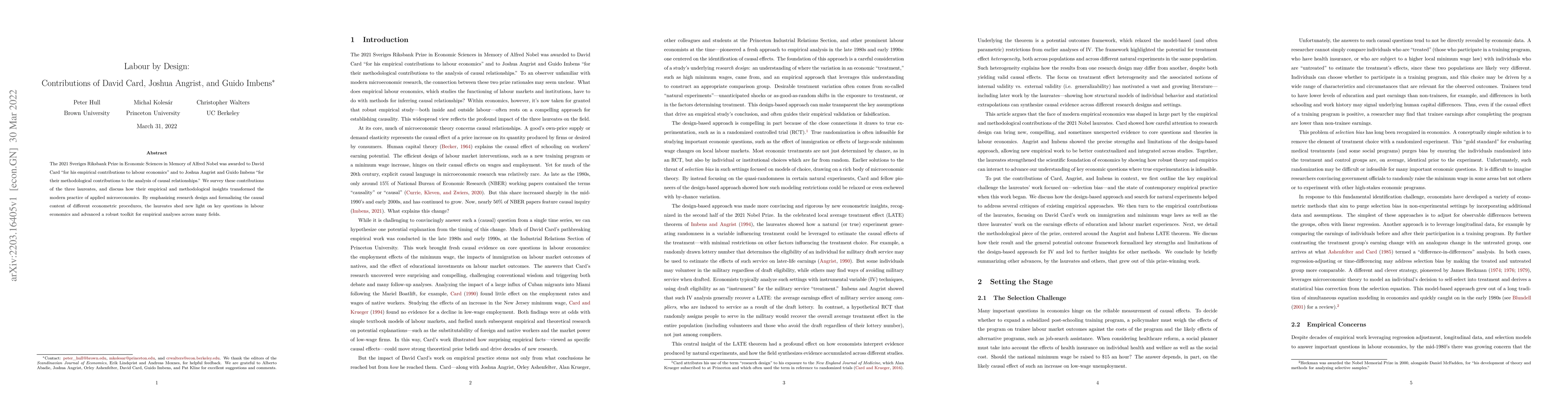 Thumbnail for Labour by Design: Contributions of David Card, Joshua Angrist, and Guido
  Imbens