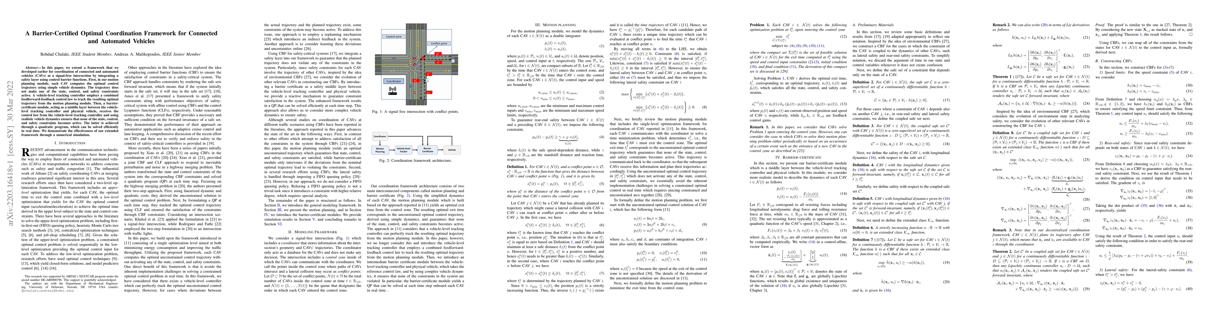 Thumbnail for A Barrier-Certified Optimal Coordination Framework for Connected and
  Automated Vehicles