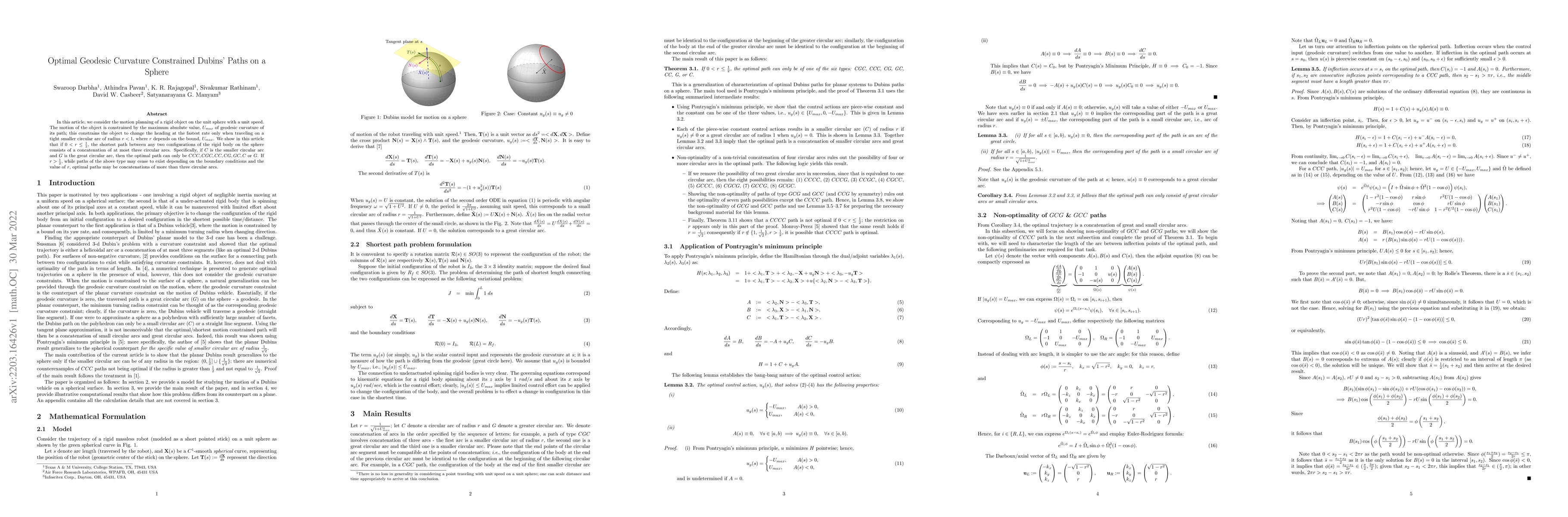 Thumbnail for Optimal Geodesic Curvature Constrained Dubins' Paths on a Sphere