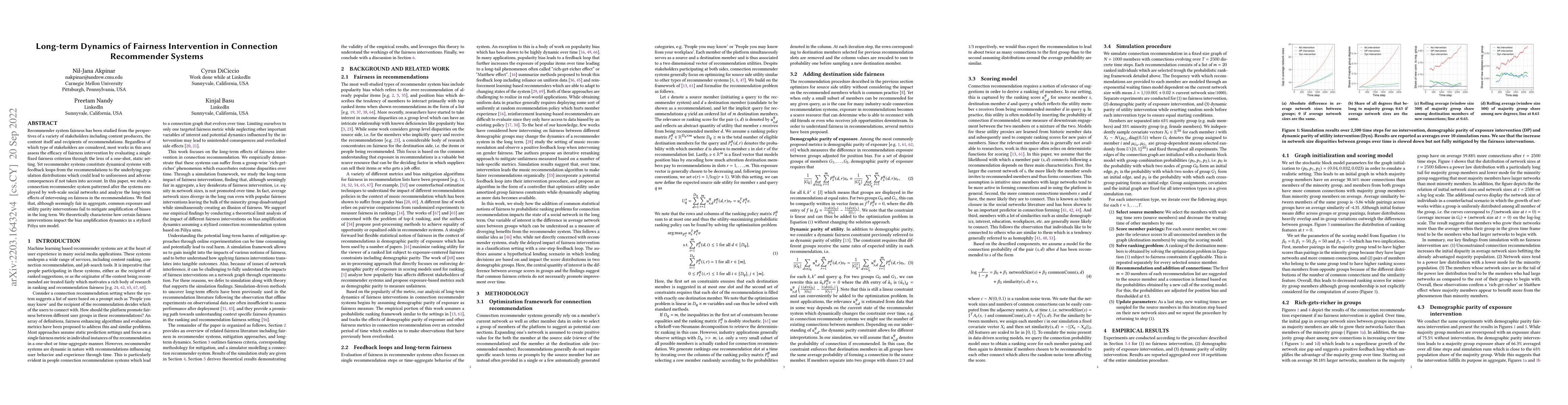 Thumbnail for Long-term Dynamics of Fairness Intervention in Connection Recommender
  Systems