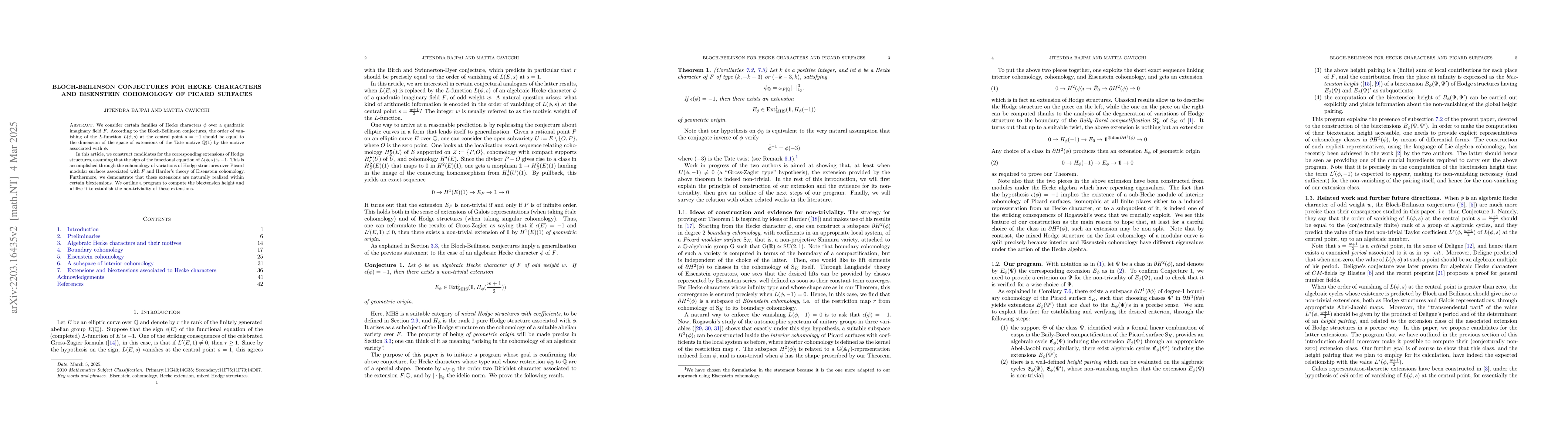 Thumbnail for Bloch-Beilinson conjectures for Hecke characters and Eisenstein
  cohomology of Picard surfaces