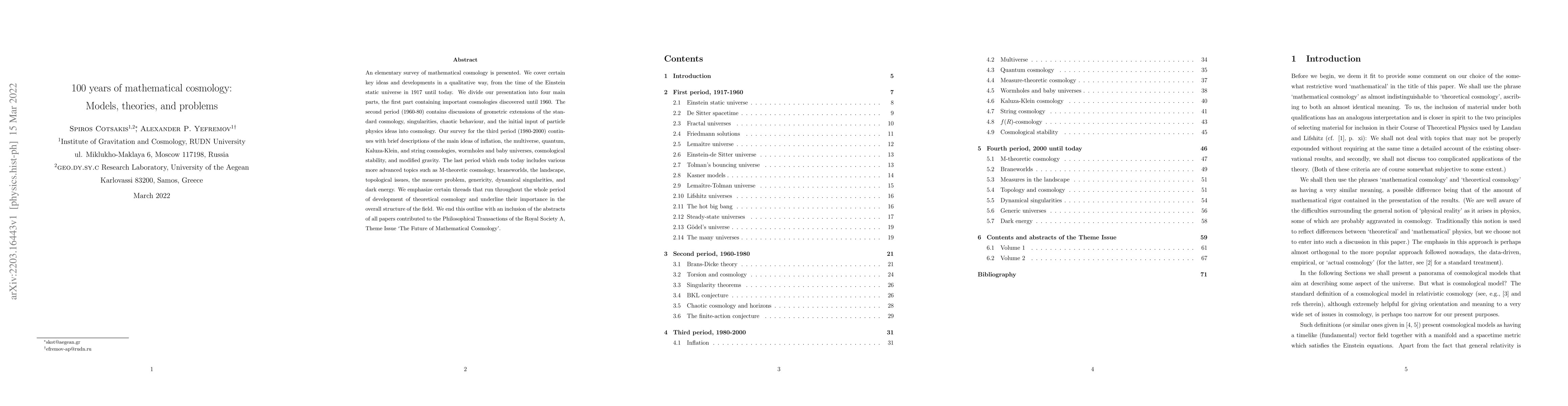 Thumbnail for 100 years of mathematical cosmology: Models, theories, and problems