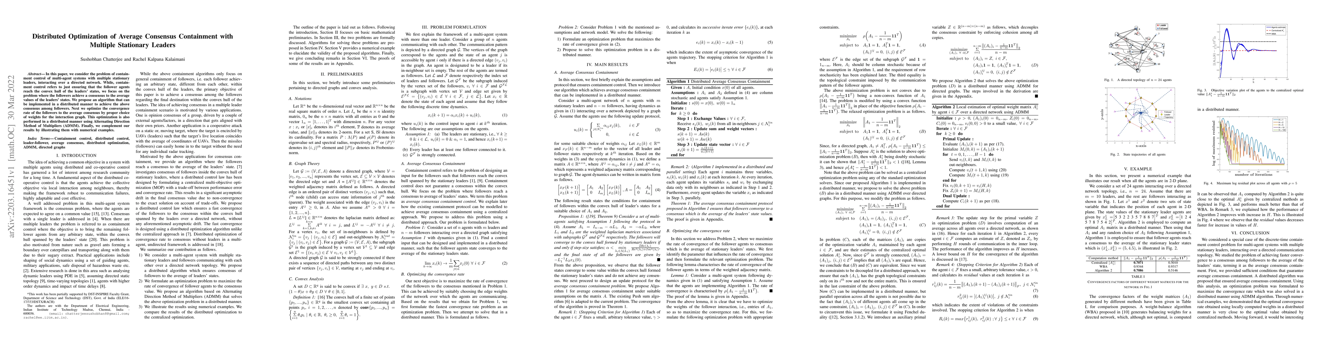Thumbnail for Distributed Optimization of Average Consensus Containment with Multiple
  Stationary Leaders