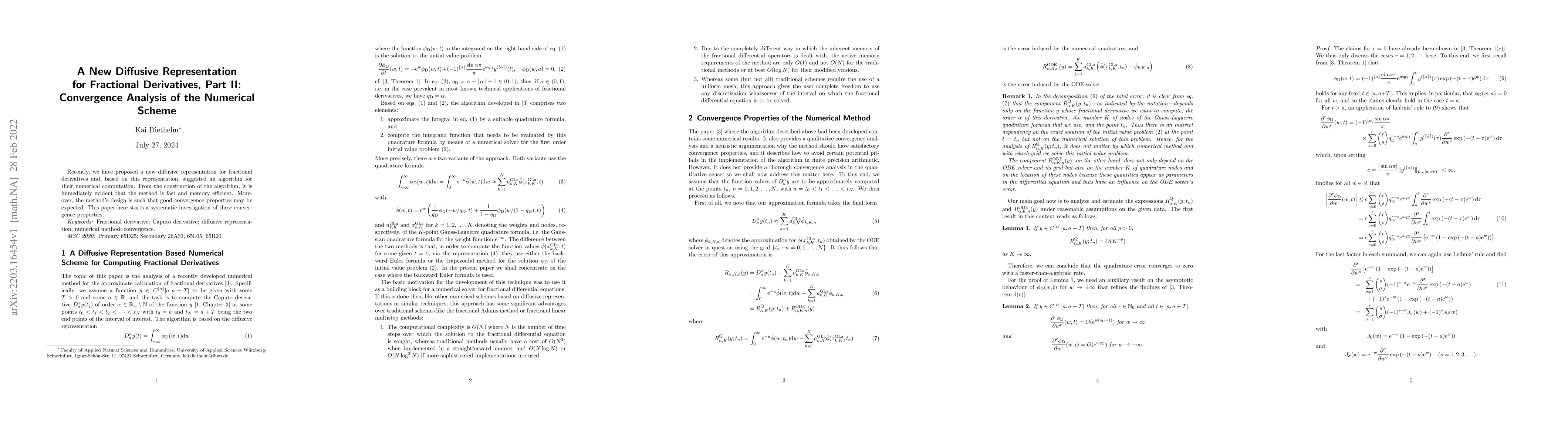 Thumbnail for A New Diffusive Representation for Fractional Derivatives, Part II:
  Convergence Analysis of the Numerical Scheme