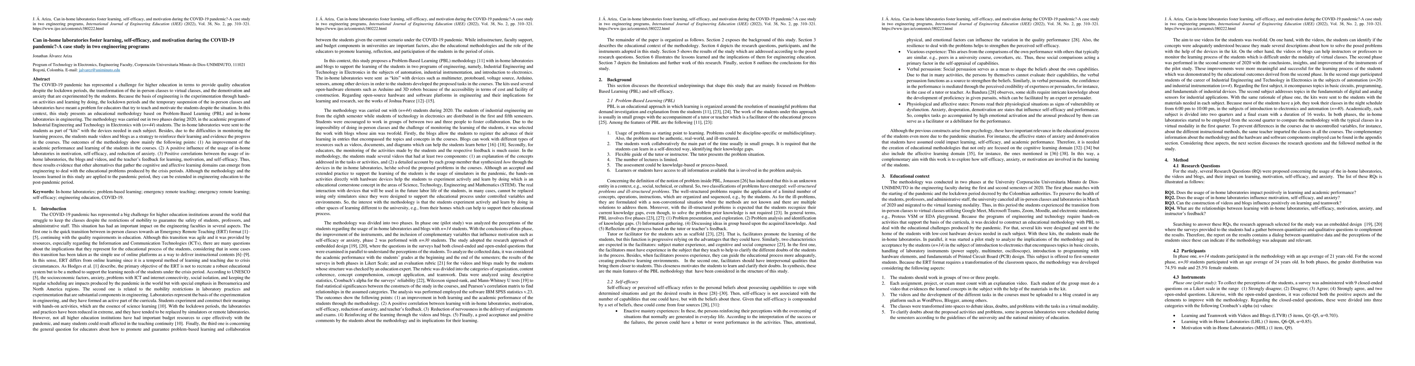 Thumbnail for Can in-home laboratories foster learning, self-efficacy, and motivation
  during the COVID-19 pandemic? -- A case study in two engineering programs