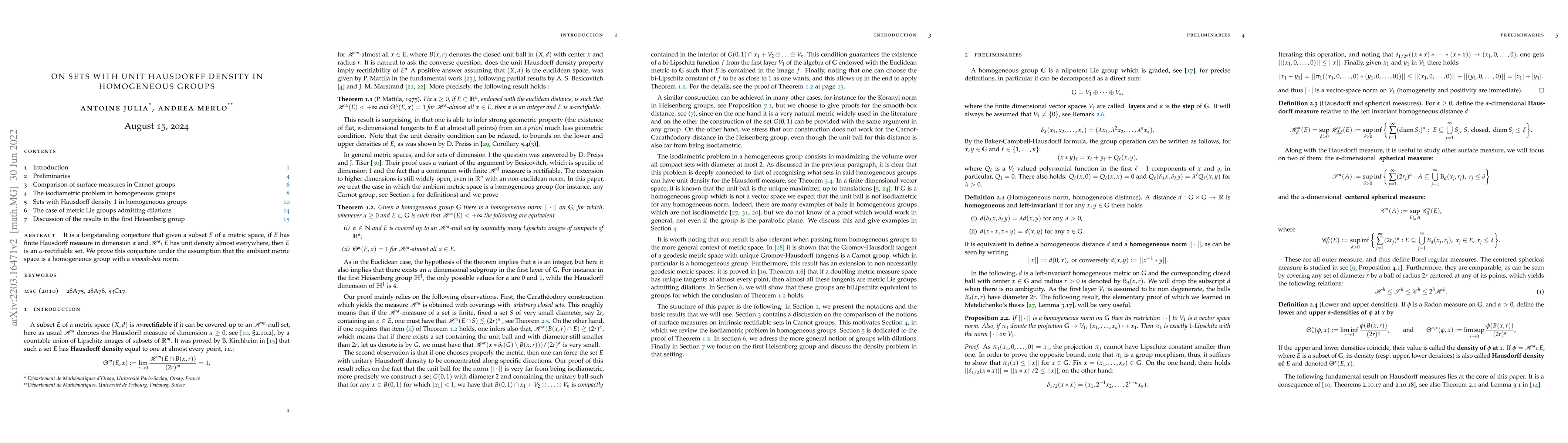 Thumbnail for On sets with unit Hausdorff density in homogeneous groups