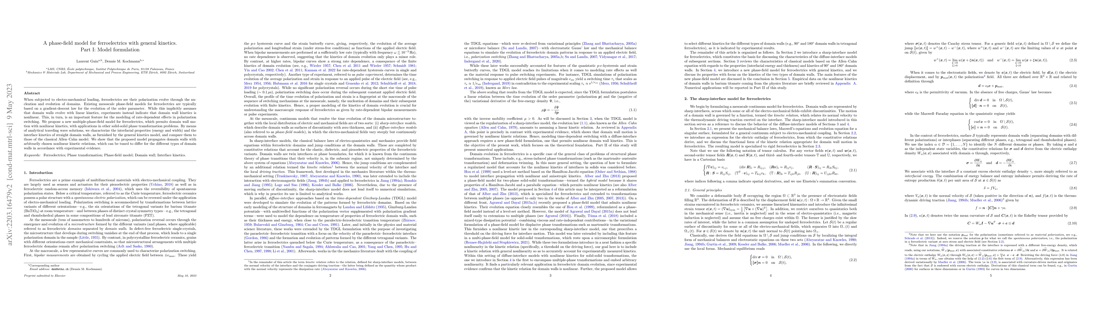 Thumbnail for A phase-field model for ferroelectrics with general kinetics. Part I:
  Model formulation