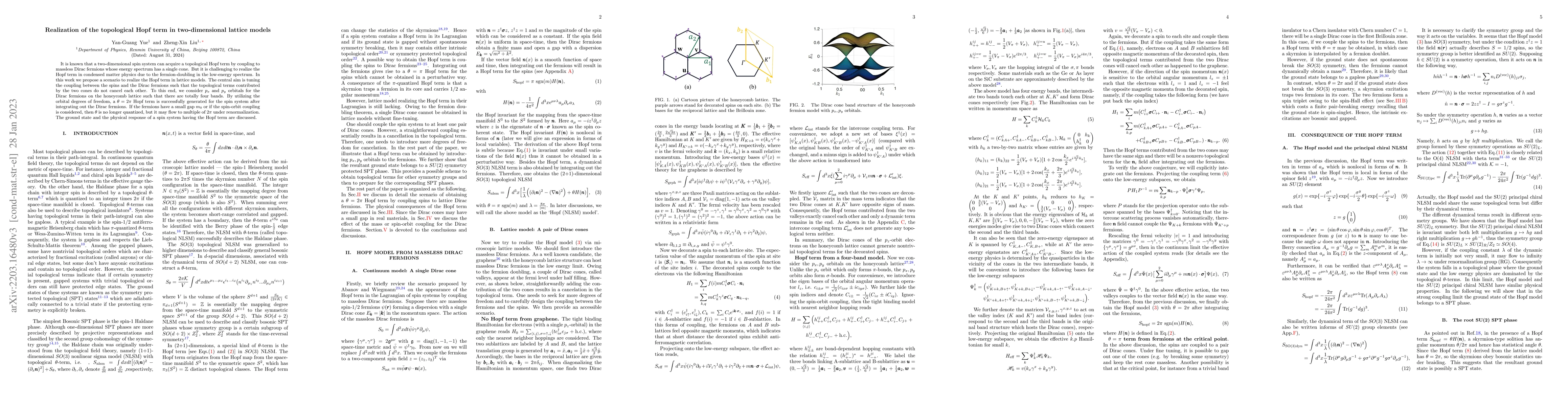 Thumbnail for Realization of the topological Hopf term in two-dimensional lattice
  models