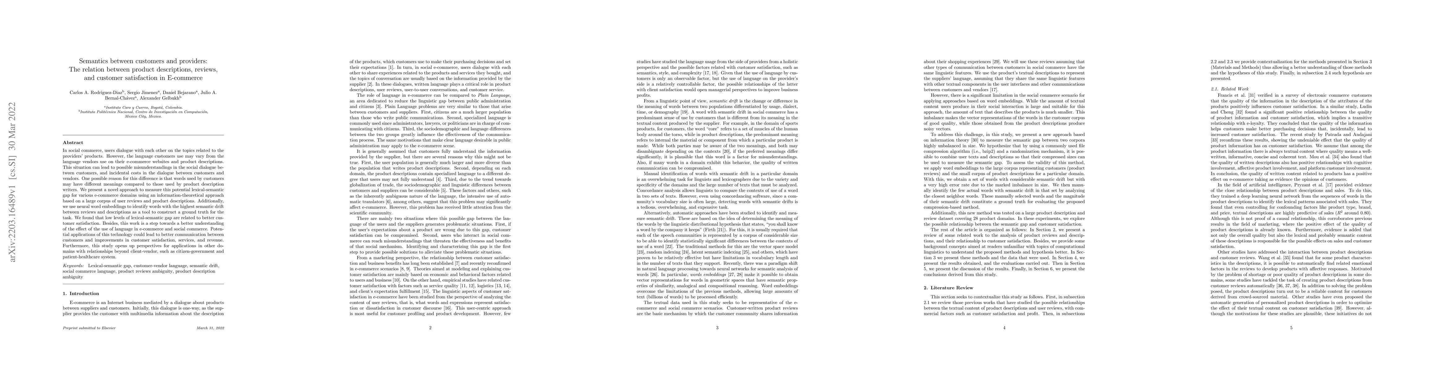 Thumbnail for Semantics between customers and providers: The relation between product
  descriptions, reviews, and customer satisfaction in E-commerce