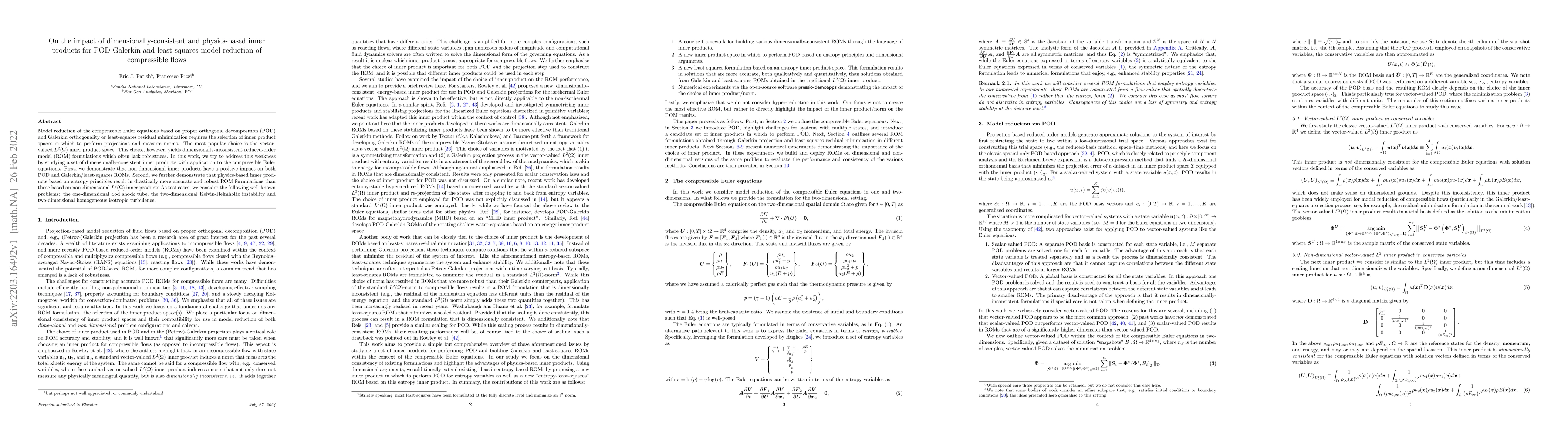 Thumbnail for On the impact of dimensionally-consistent and physics-based inner
  products for POD-Galerkin and least-squares model reduction of compressible
  flows