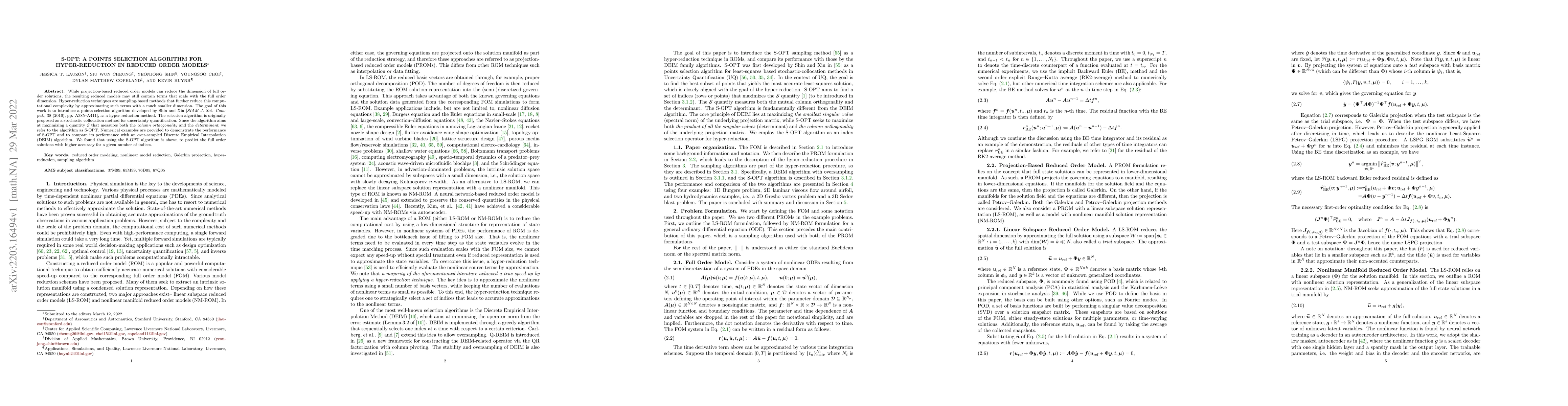 Thumbnail for S-OPT: A Points Selection Algorithm for Hyper-Reduction in Reduced Order
  Models