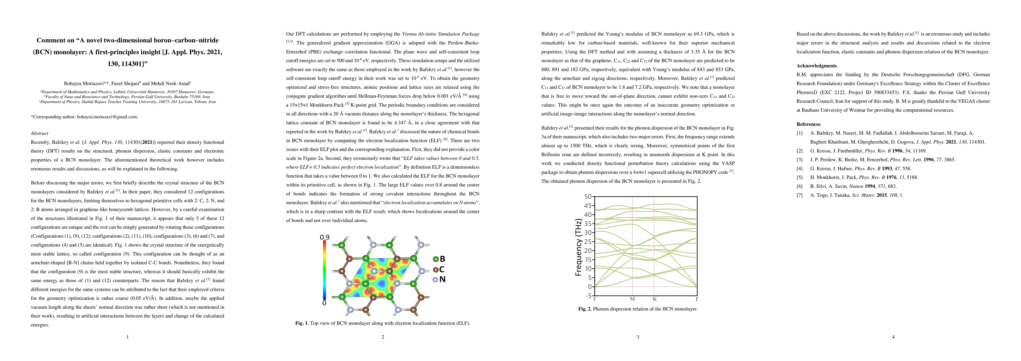 Thumbnail for Comment on A novel two-dimensional boron carbon nitride (BCN) monolayer:
  A first-principles insight [J. Appl. Phys. 2021, 130, 114301]