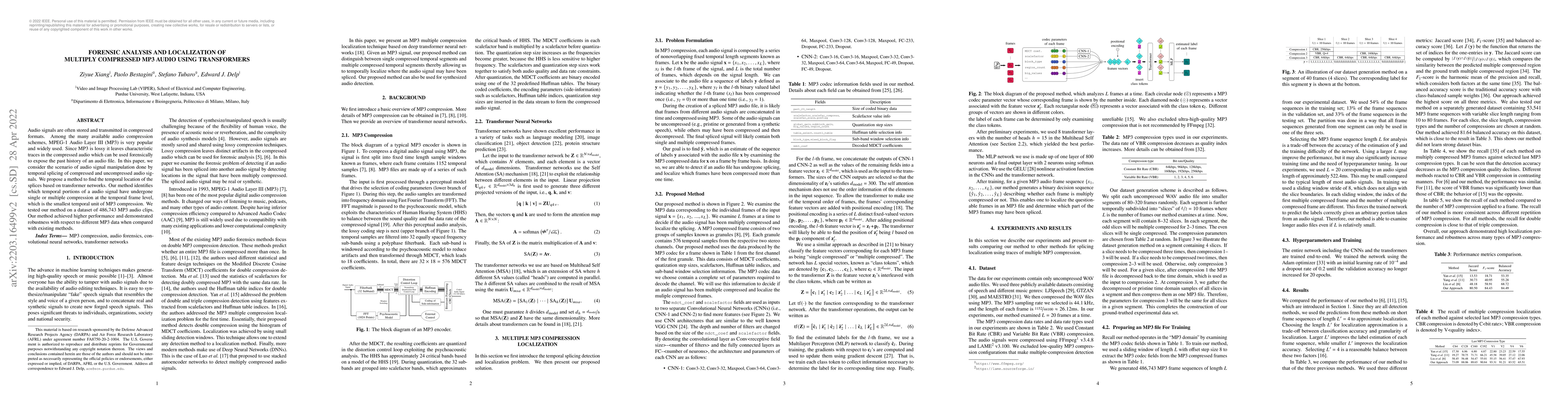 Thumbnail for Forensic Analysis and Localization of Multiply Compressed MP3 Audio
  Using Transformers
