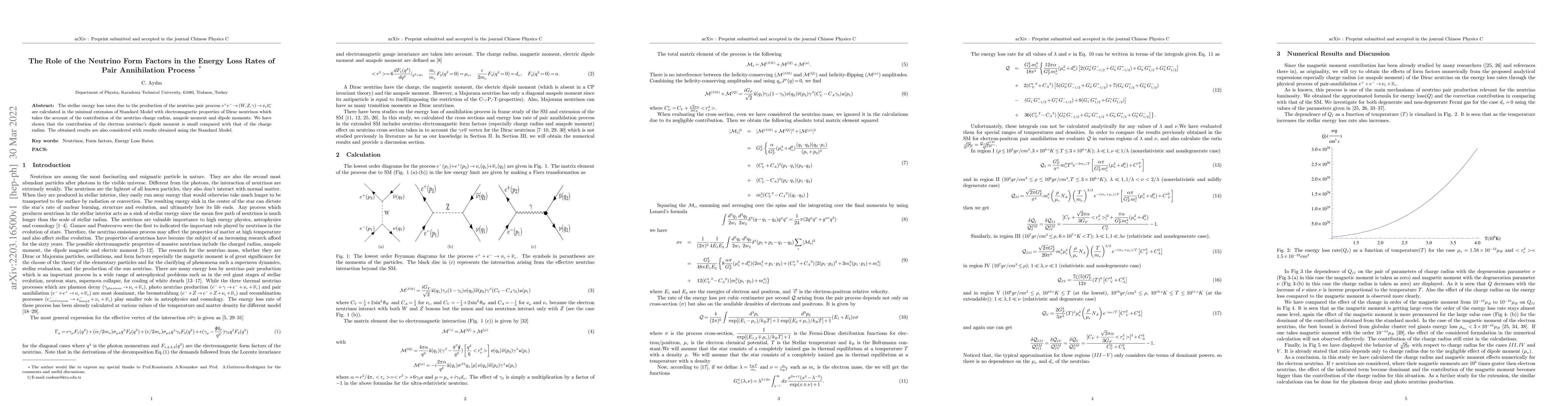 Thumbnail for The Role of the Neutrino Form Factors in the Energy Loss Rates of Pair
  Annihilation Process
