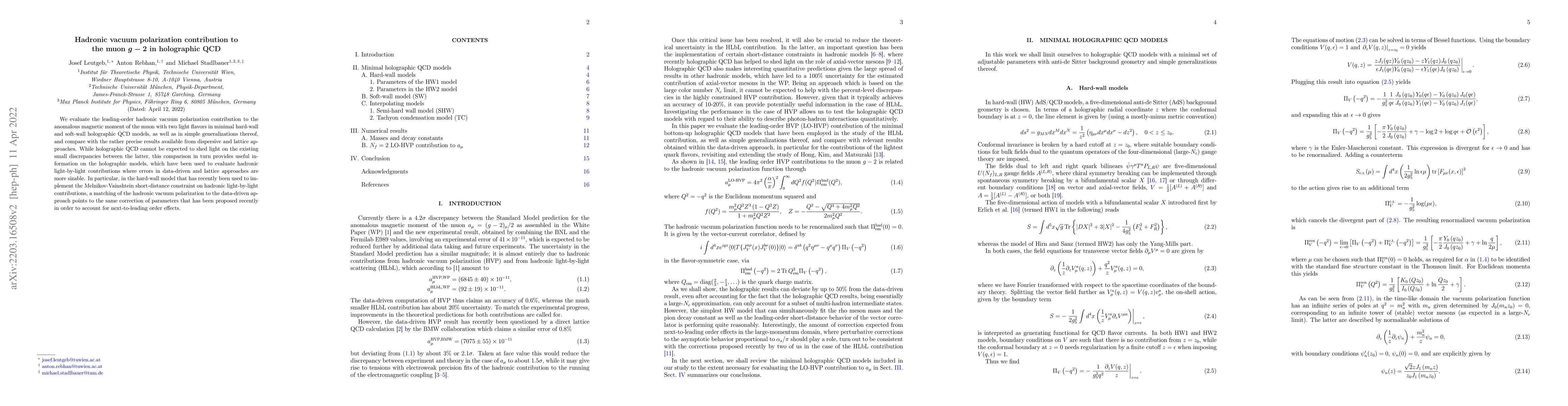 Thumbnail for Hadronic vacuum polarization contribution to the muon $g-2$ in
  holographic QCD