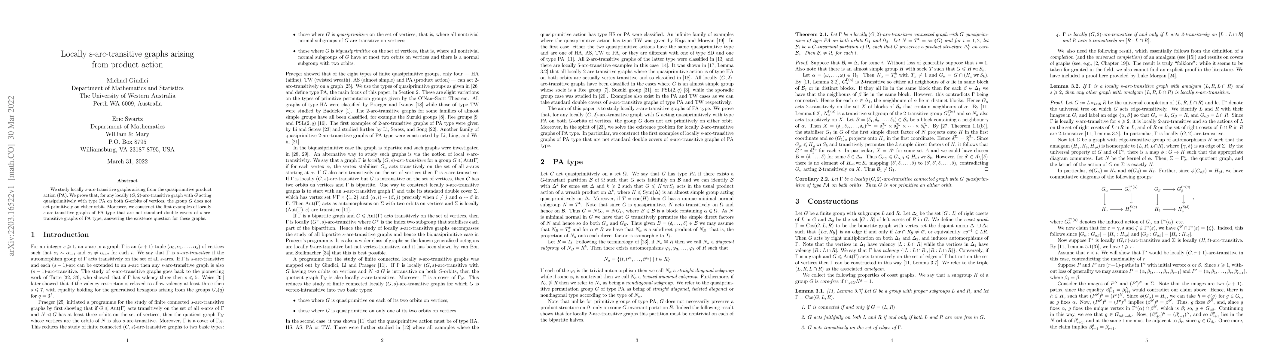 Thumbnail for Locally s-arc-transitive graphs arising from product action