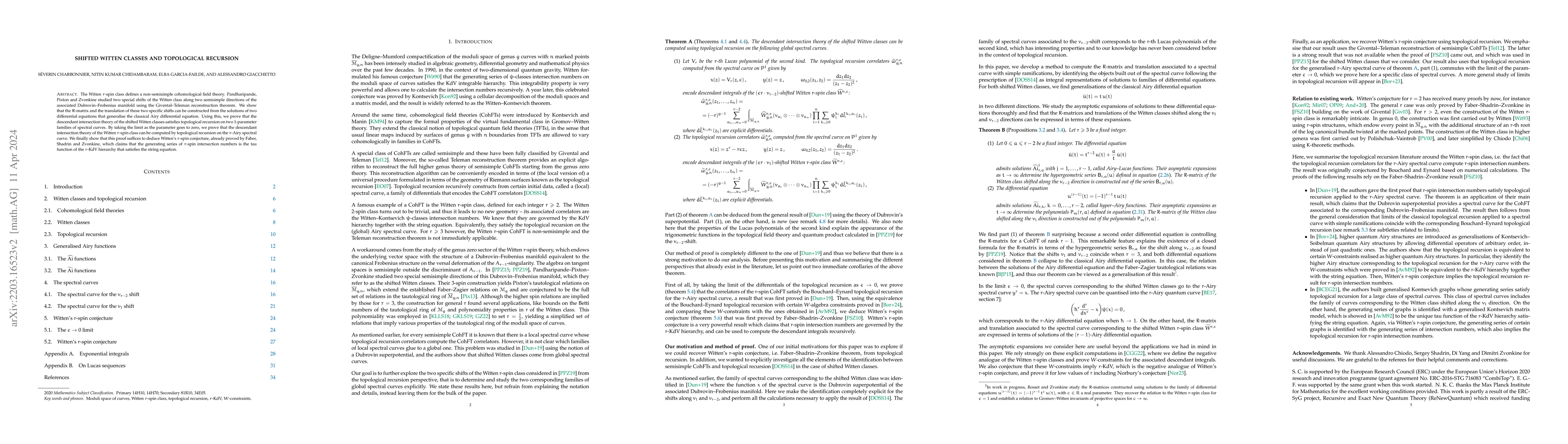 Thumbnail for Shifted Witten classes and topological recursion