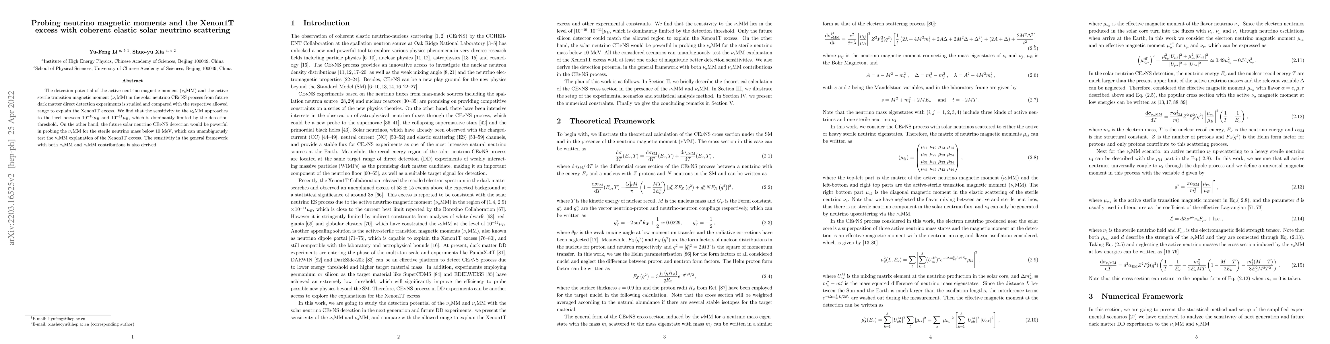 Thumbnail for Probing neutrino magnetic moments and the XENON1T excess with coherent
  elastic solar neutrino scattering