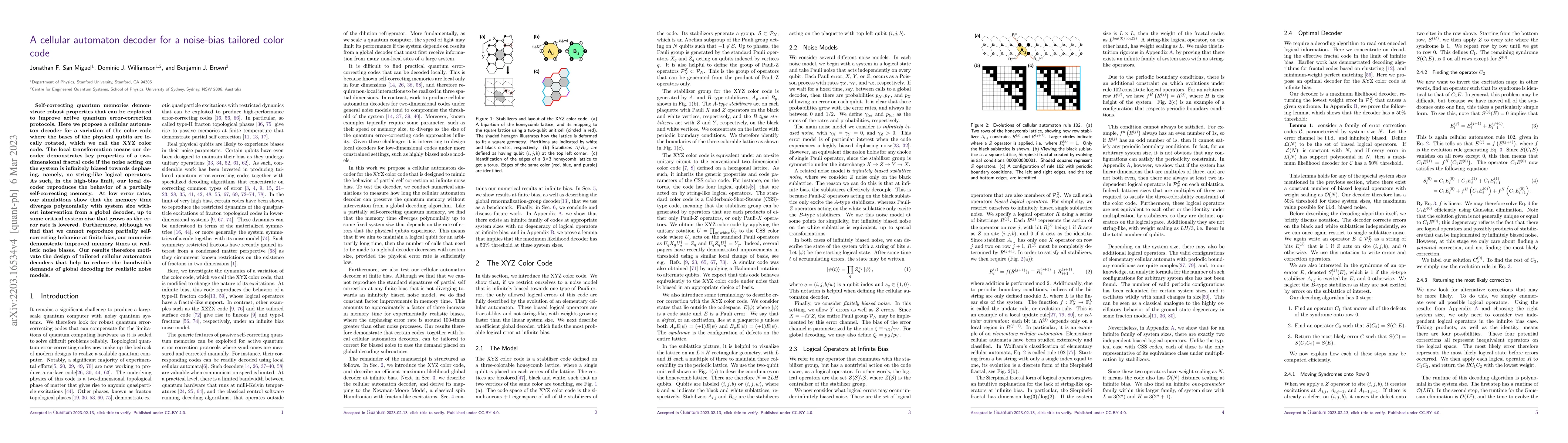 Thumbnail for A cellular automaton decoder for a noise-bias tailored color code