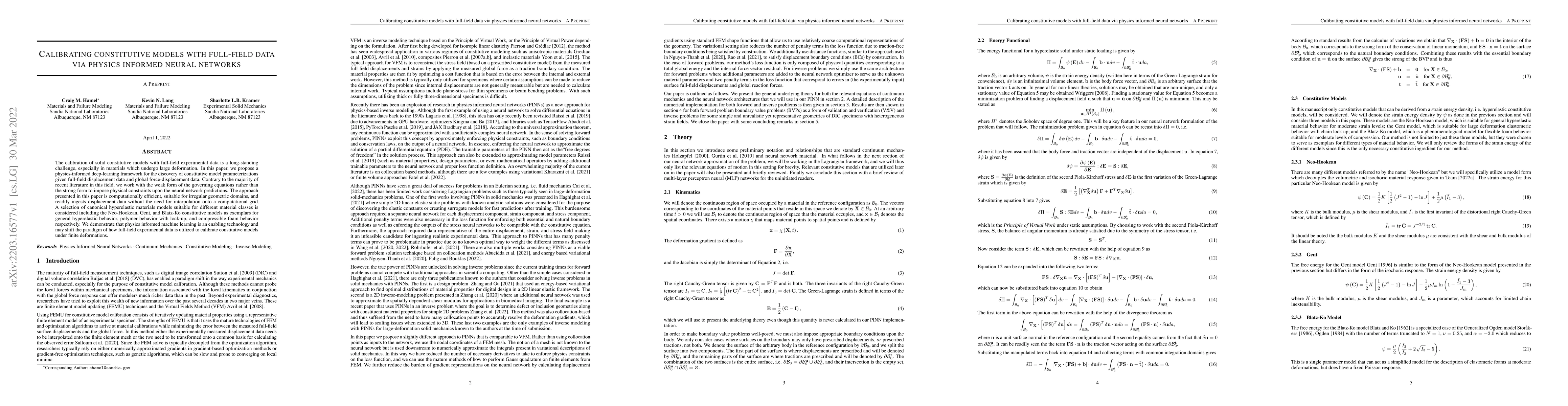 Thumbnail for Calibrating constitutive models with full-field data via physics
  informed neural networks