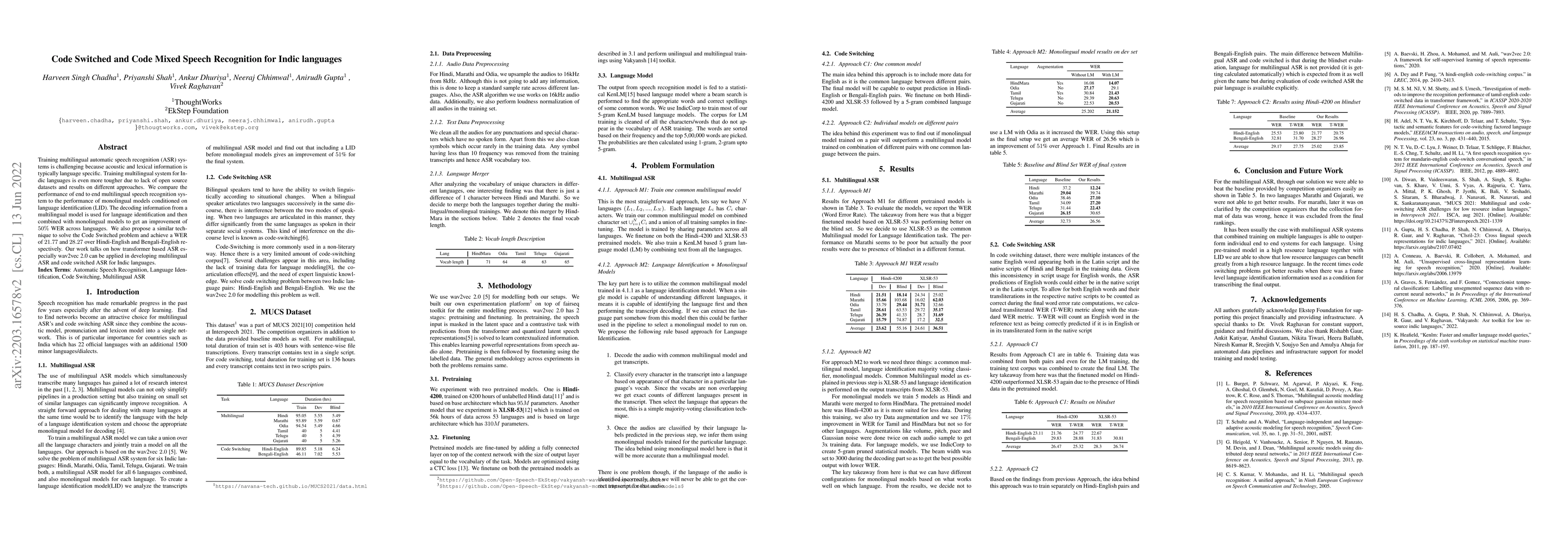 Thumbnail for Code Switched and Code Mixed Speech Recognition for Indic languages