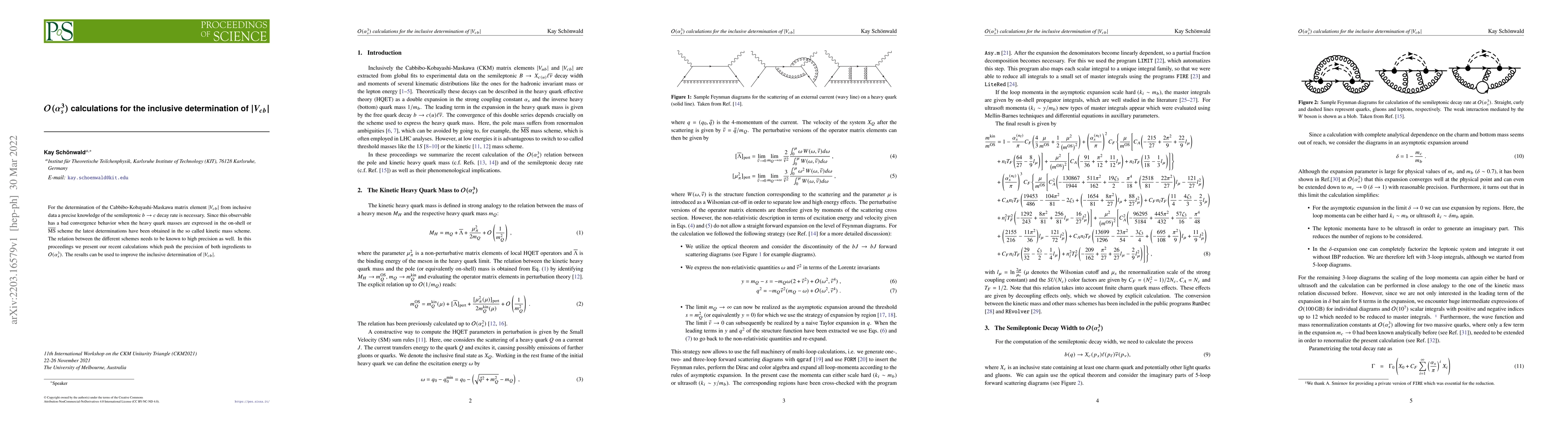 Thumbnail for $\mathcal{O}(\alpha_s^3)$ calculations for the inclusive determination
  of $|V_{cb}|$
