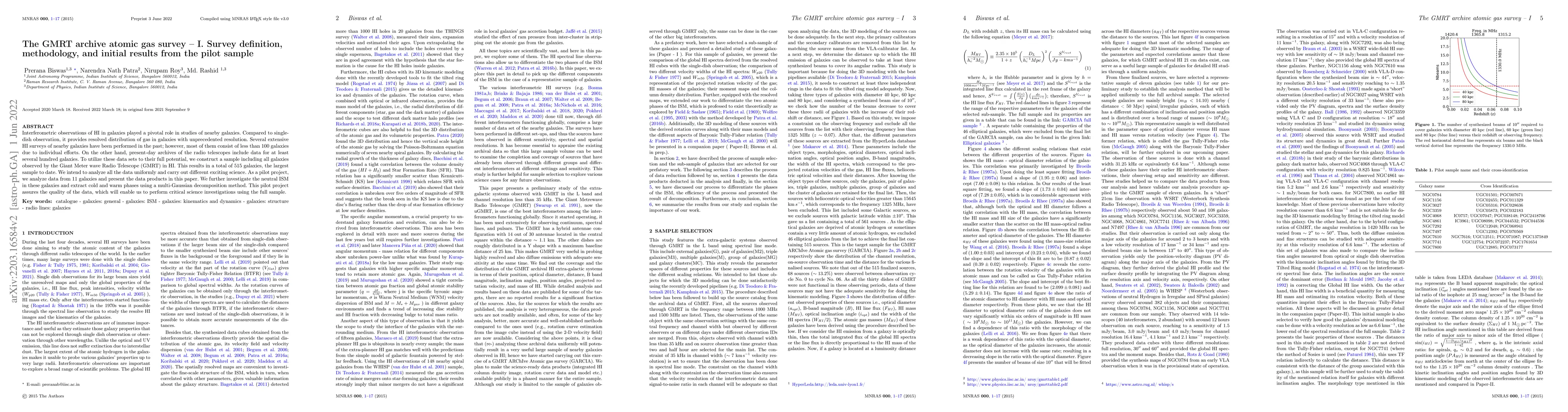 Thumbnail for The GMRT archive atomic gas survey -- I. Survey definition, methodology,
  and initial results from the pilot sample
