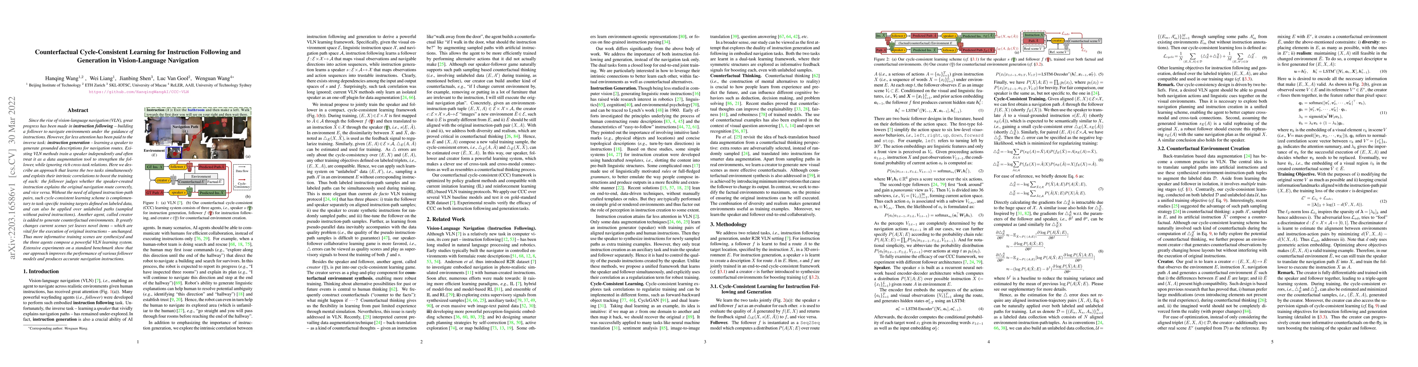 Thumbnail for Counterfactual Cycle-Consistent Learning for Instruction Following and
  Generation in Vision-Language Navigation