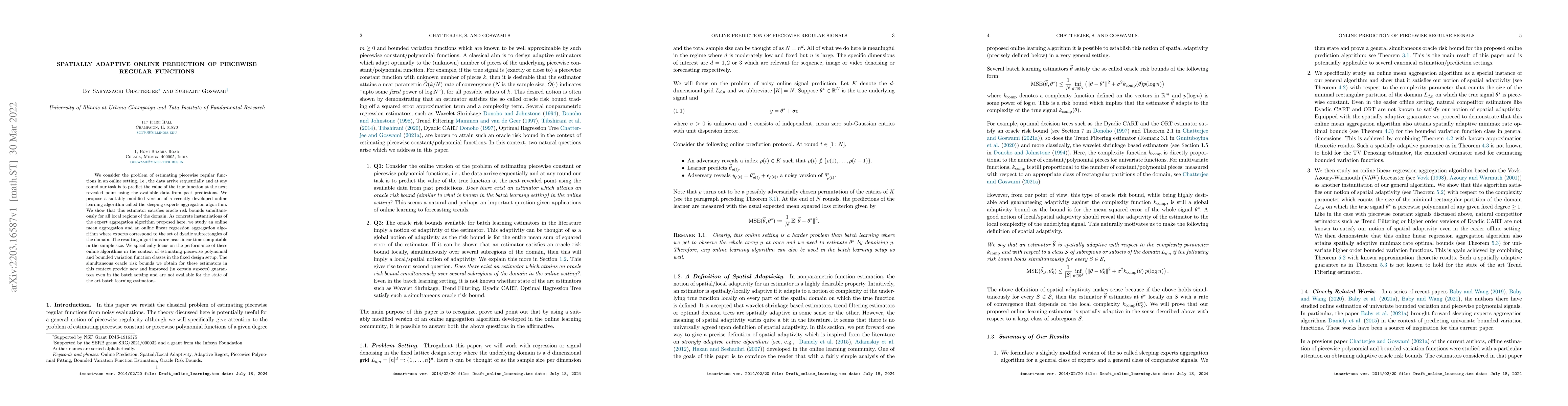 Thumbnail for Spatially Adaptive Online Prediction of Piecewise Regular Functions