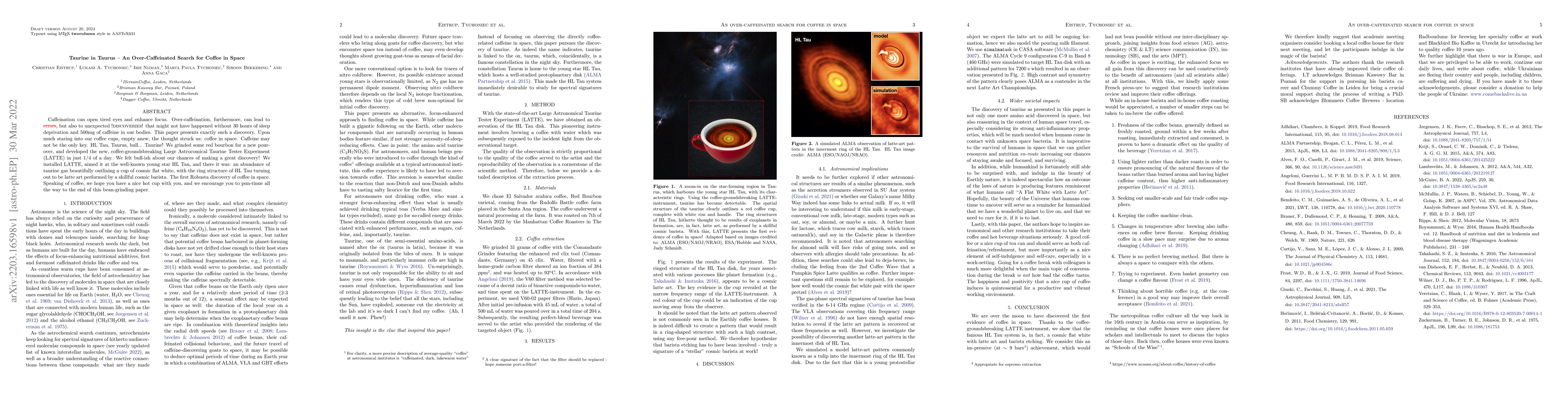 Thumbnail for Taurine in Taurus. An Over-Caffeinated Search for Coffee in Space