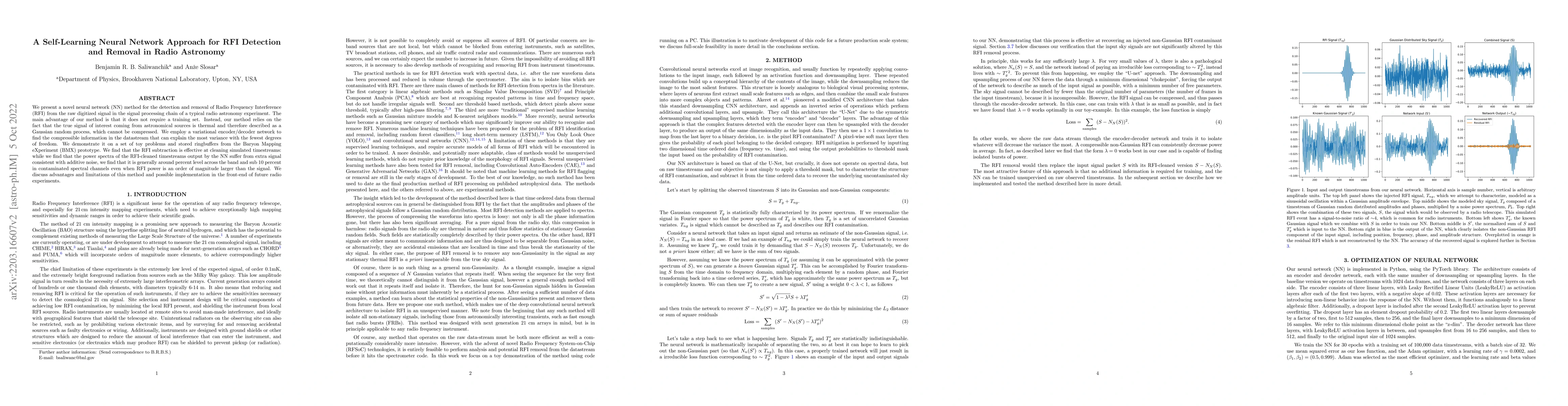 Thumbnail for A Self-Learning Neural Network Approach for RFI Detection and Removal in
  Radio Astronomy