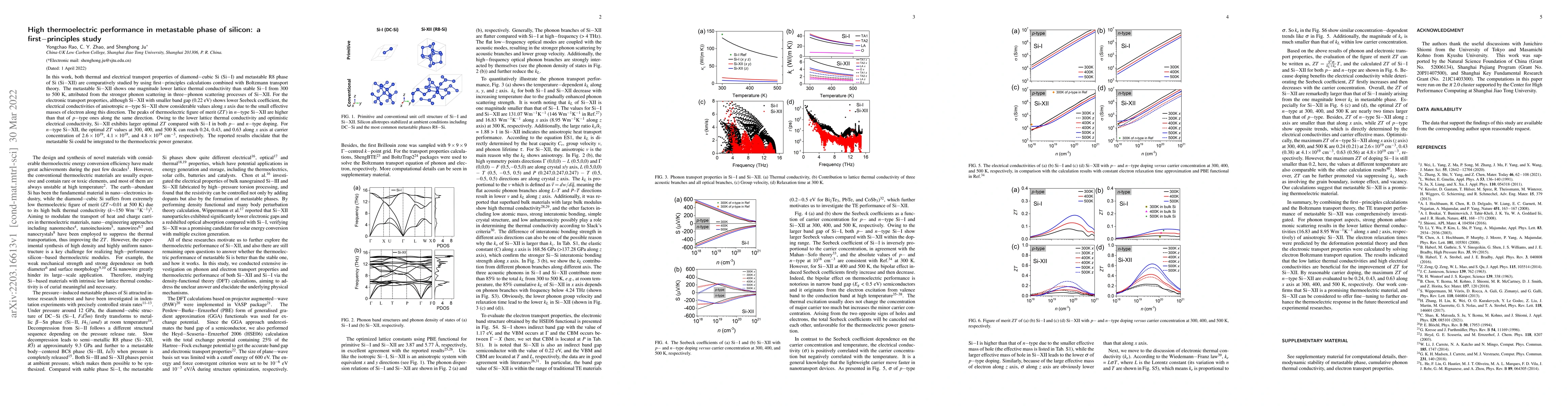 Thumbnail for High thermoelectric performance in metastable phase of silicon: a
  first-principles study
