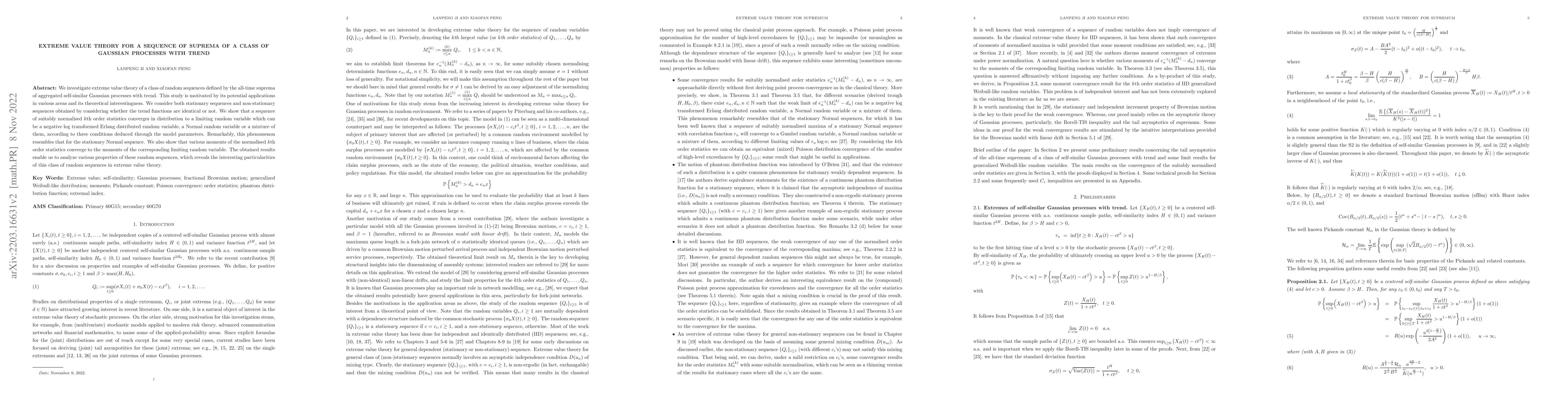 Thumbnail for Extreme value theory for a sequence of suprema of a class of Gaussian
  processes with trend