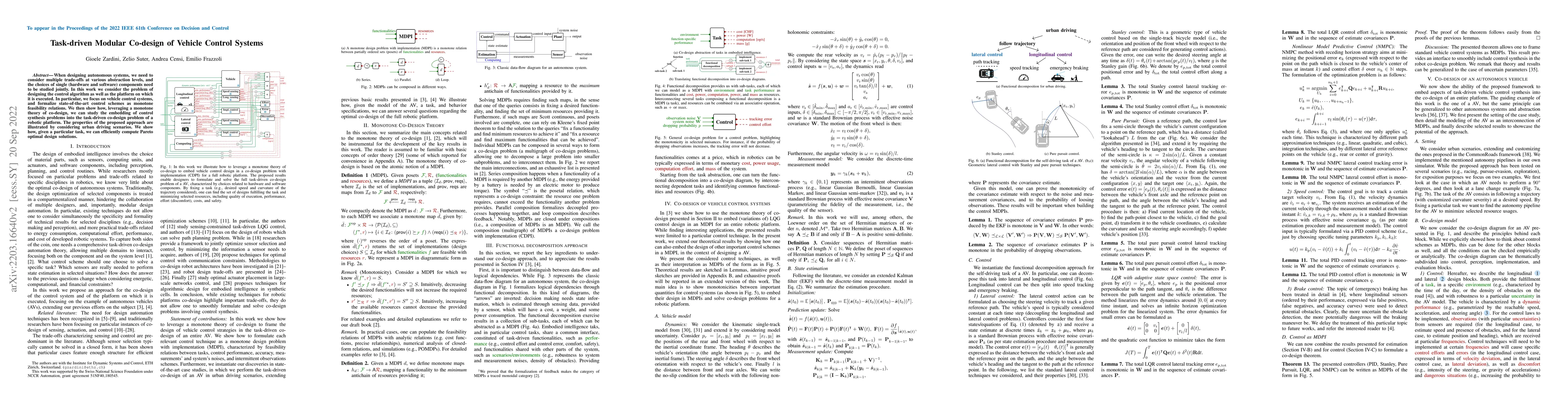 Thumbnail for Task-driven Modular Co-design of Vehicle Control Systems