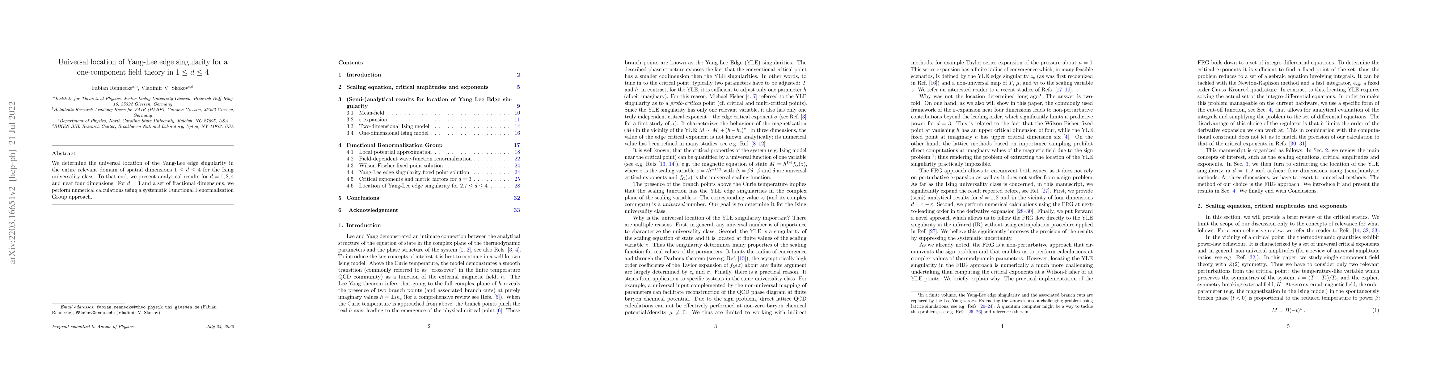 Thumbnail for Universal location of Yang-Lee edge singularity for a one-component
  field theory in $1\le d \le 4$