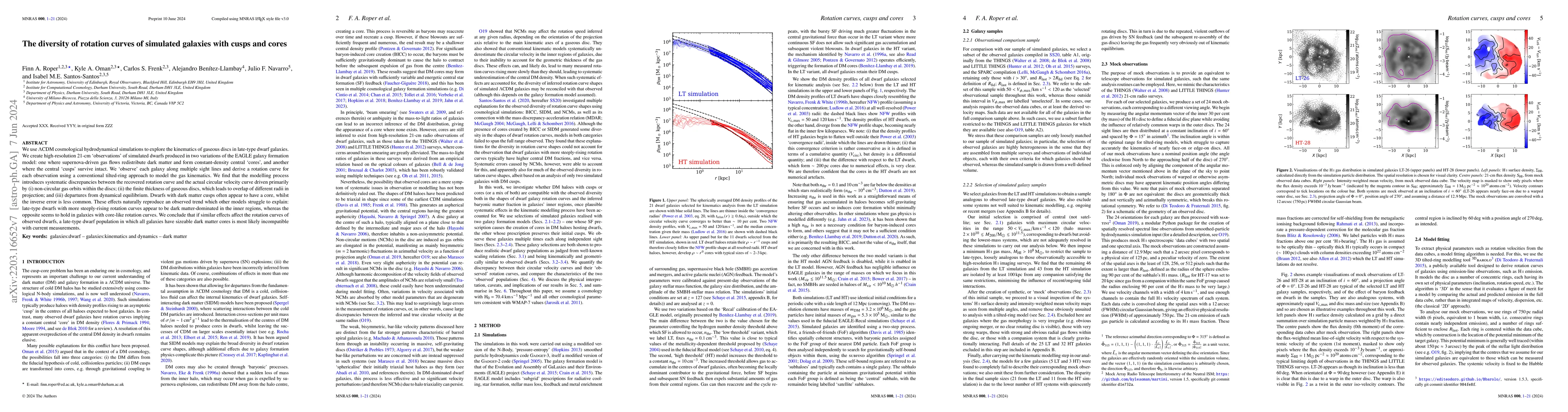 Thumbnail for The diversity of rotation curves of simulated galaxies with cusps and
  cores
