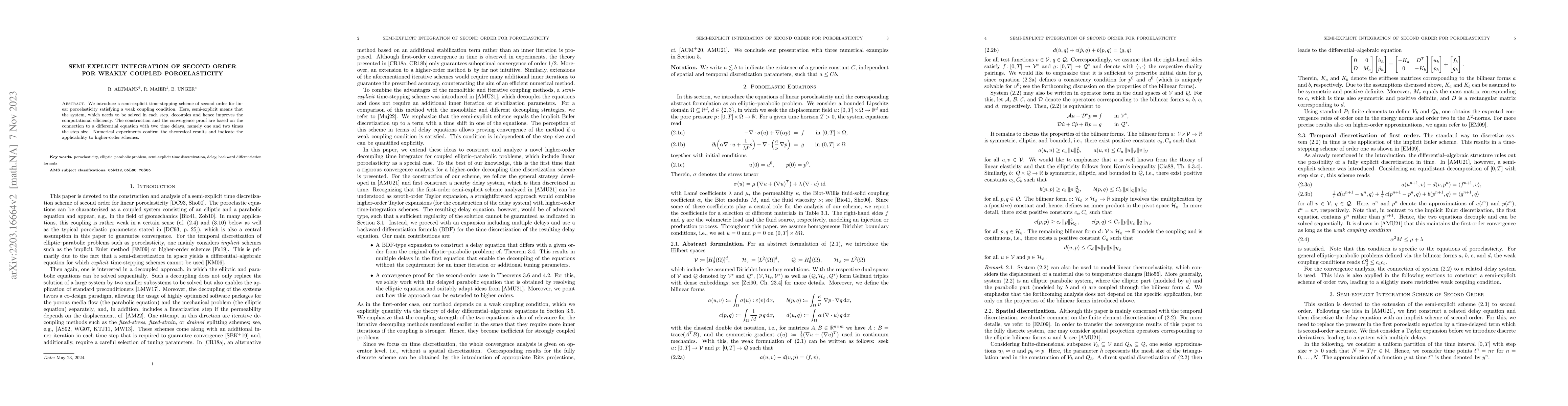 Thumbnail for Semi-explicit integration of second order for weakly coupled
  poroelasticity