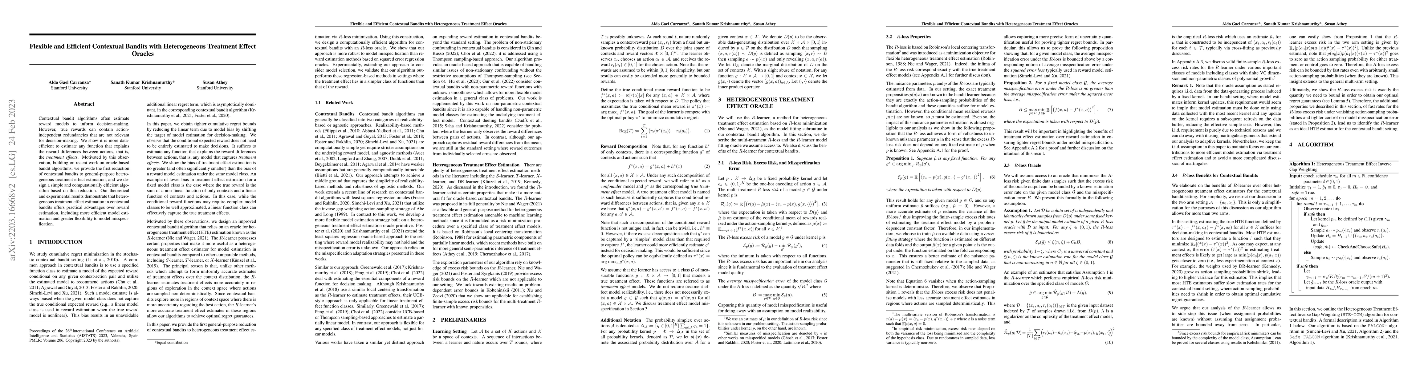 Thumbnail for Flexible and Efficient Contextual Bandits with Heterogeneous Treatment
  Effect Oracles