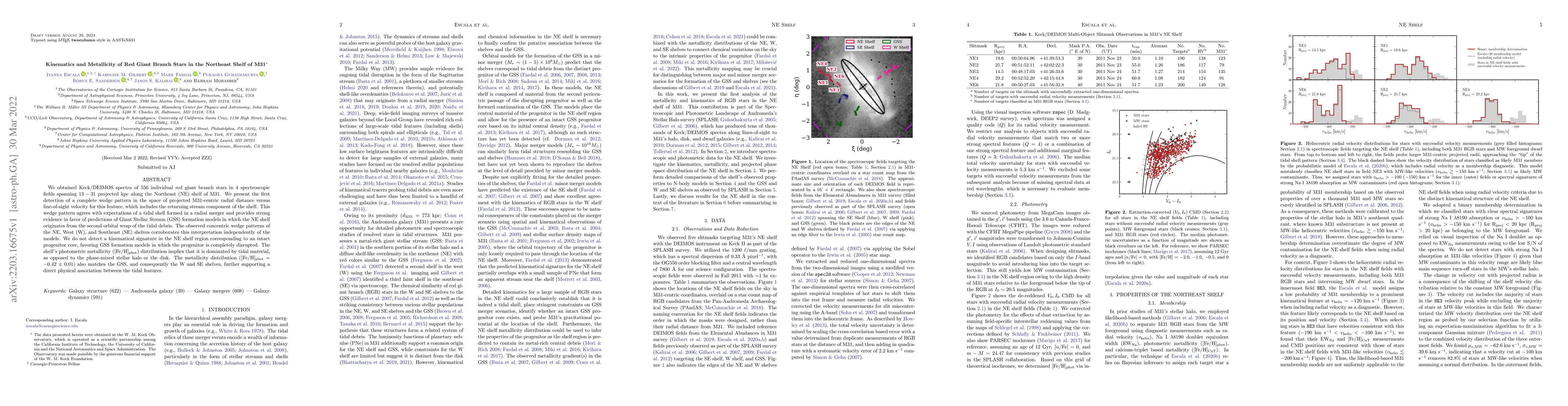 Thumbnail for Kinematics and Metallicity of Red Giant Branch Stars in the Northeast
  Shelf of M31