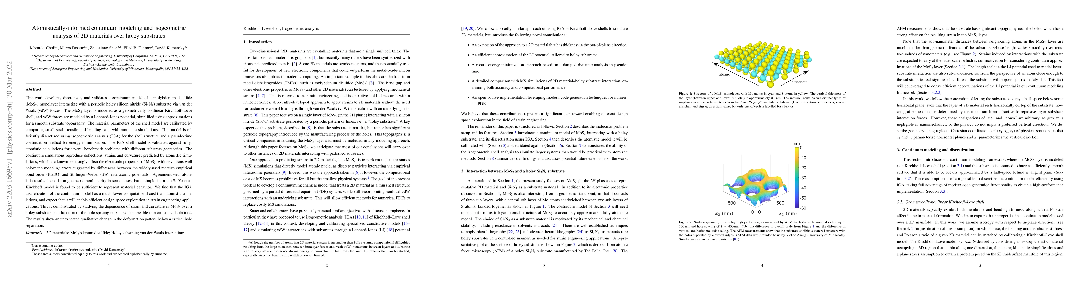 Thumbnail for Atomistically-informed continuum modeling and isogeometric analysis of
  2D materials over holey substrates