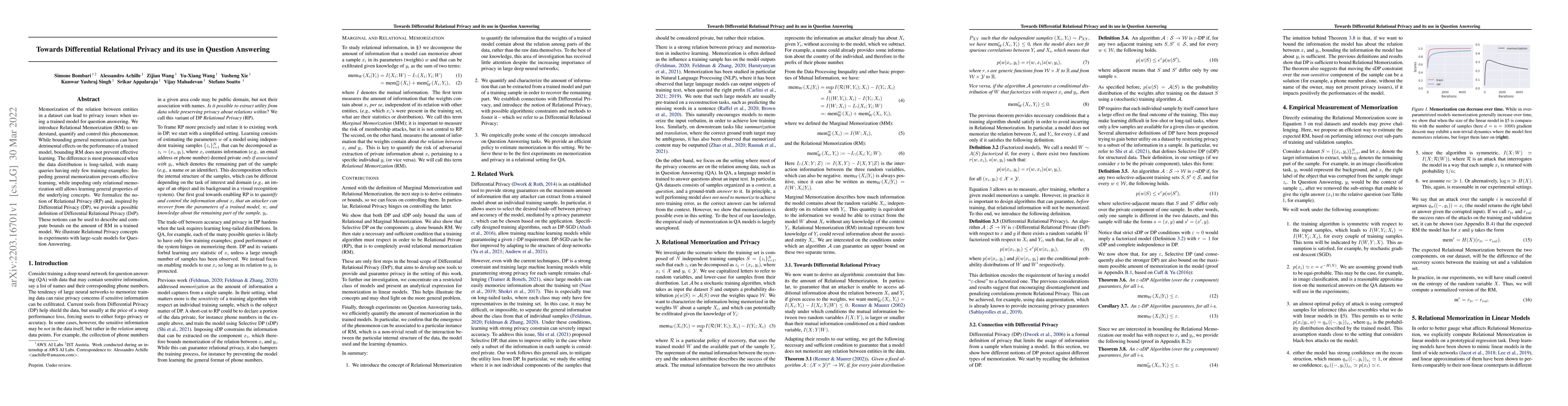 Thumbnail for Towards Differential Relational Privacy and its use in Question
  Answering