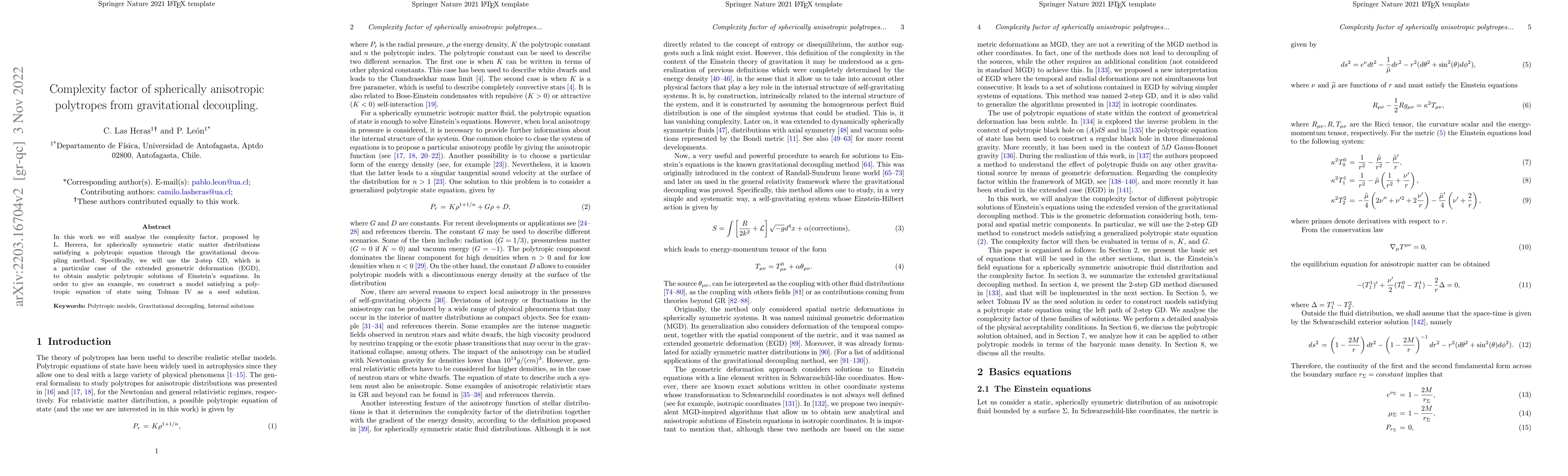 Thumbnail for Complexity factor of spherically anisotropic polytropes from
  gravitational decoupling