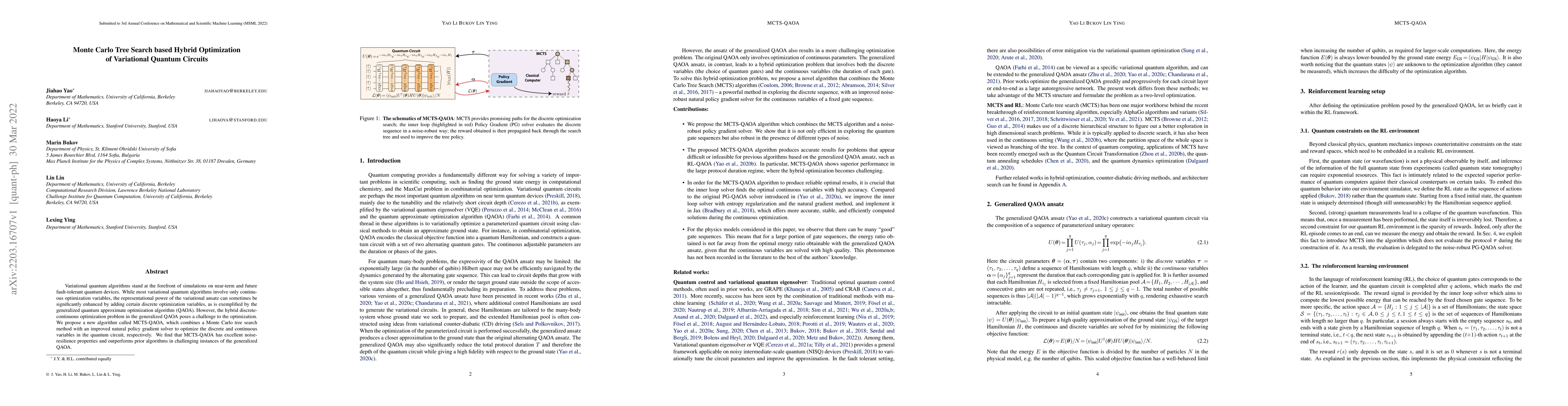 Thumbnail for Monte Carlo Tree Search based Hybrid Optimization of Variational Quantum
  Circuits