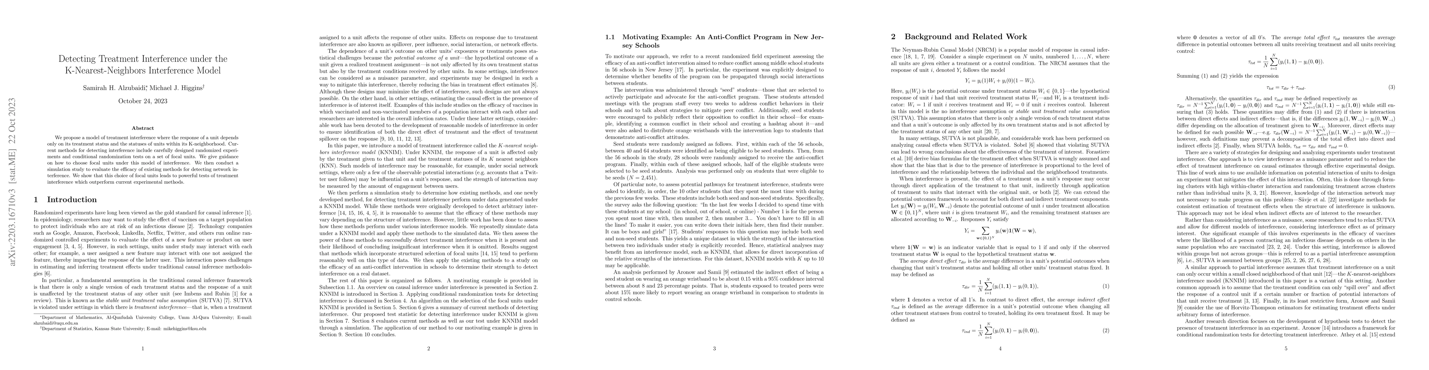 Thumbnail for Detecting Treatment Interference under the K-Nearest-Neighbors
  Interference Model