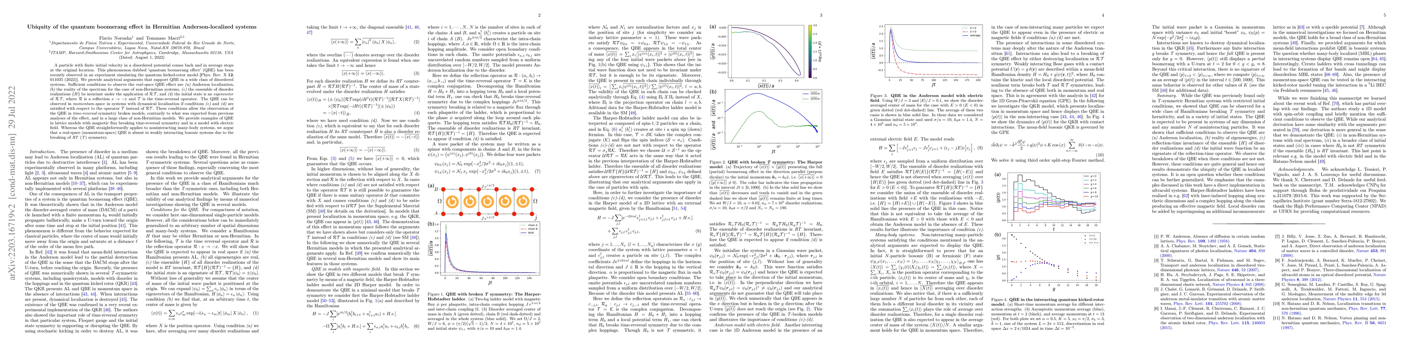 Thumbnail for Ubiquity of the quantum boomerang effect in Hermitian Anderson-localized
  systems