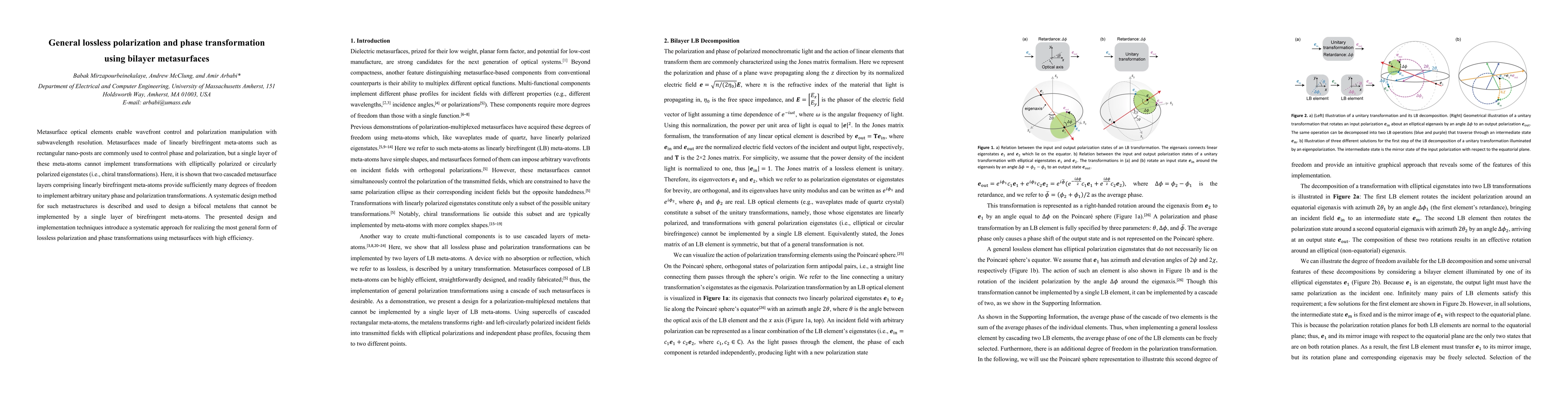 Thumbnail for General lossless polarization and phase transformation using bilayer
  metasurfaces